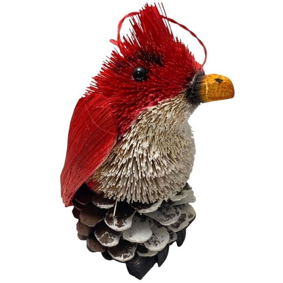 Christmas Bird Ornament Rustic Natural Rustic Pinecone Holiday Cardinal 4" - Picture 1 of 11